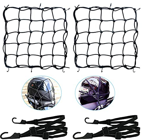 4 unidades de red para equipaje de moto, red elástica para equipaje, con ganchos para bicicleta, cuerda tensora con gancho ajustable, correa de amarre de bicicleta, color negro