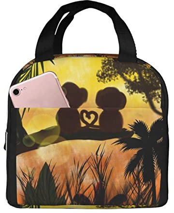 XVBCDFG Linda pareja mono bolsa de almuerzo oficina al aire libre papel de aluminio portátil aislamiento grueso y bolsa Bento de mantenimiento fresco