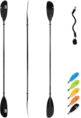 OCEANBROAD Adjustable Fishing Kayak Paddle - 94in/240cm-98in/250cm-102in/260cm Aluminum Alloy Shaft Paddles Kayaking Fishing Oar with Paddle Leash, Black