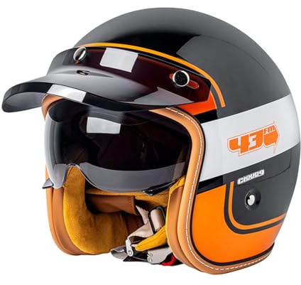 Retro 3/4 Motorrad Helm Jethelm Vintage-Roller-Helm, DOT/ECE-Zertifizierter Retro-Motorradhelm Mit Offenem Gesicht Für Damen Und Herren, Leichter Moped-Helm J,XXL