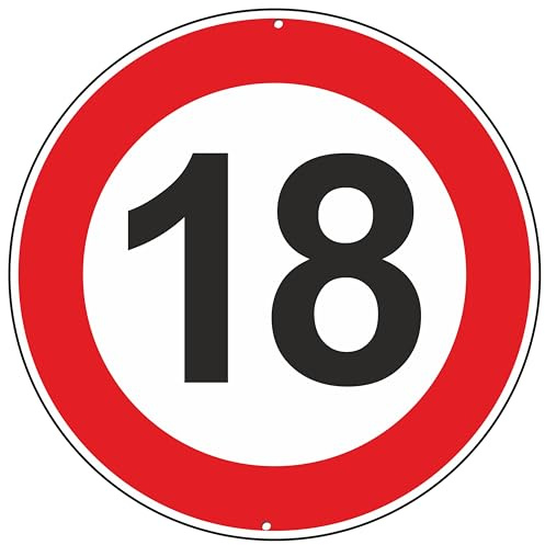 Pubblimania Velocità Massima 18 Km orari segnaletica stradale cartello ideale anche per Compleanno alluminio metallo rotondo spesso 3 mm per esterno Ø 30 (Velocità Massima 18 Km Orari)