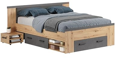 trendteam smart living - Follow - Bett - Artisan Eiche/Matera - Ehebett 140x200cm mit 2 Nachttischen und 3 Bettkästen auf Rollen - (BxHxT) 190 x 87 x 203 cm