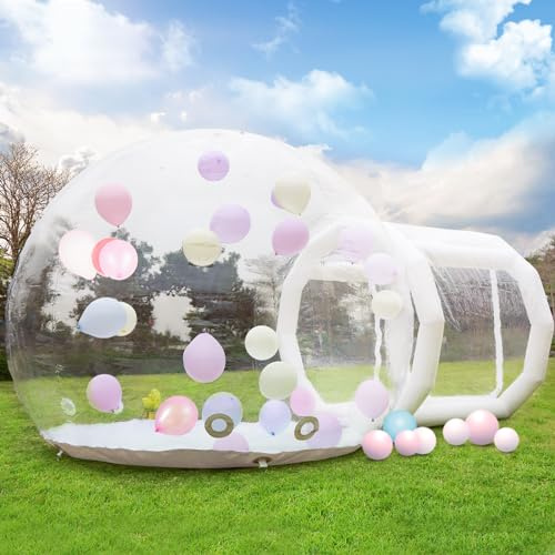10FT Inflatable Bubble House Dome, Clear PVC Inflatable Bubble House Tent with Tunnel, Bubble Balloon House with Air Blower,Air Pump Inflatable Dome for Party, Adult