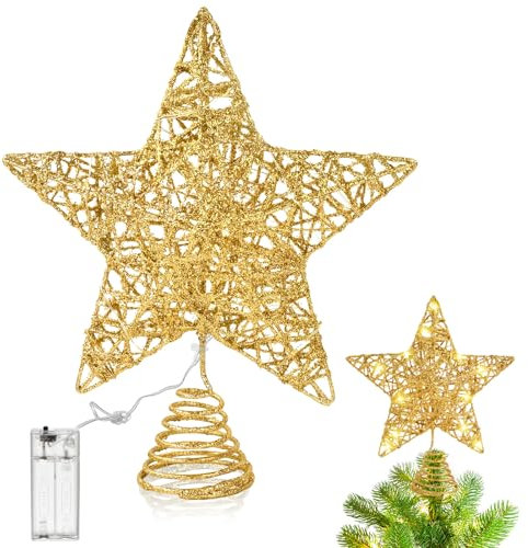 Weihnachtsbaum Spitze Stern, 25 cm Weihnachtsbaum Stern Spitze LED Stern Christbaumspitze Stern Weihnachtsbaum Topper, Stern Weihnachtsbaumspitze Beleuchtet für Christbaum Tannenbaum Spitze (C)