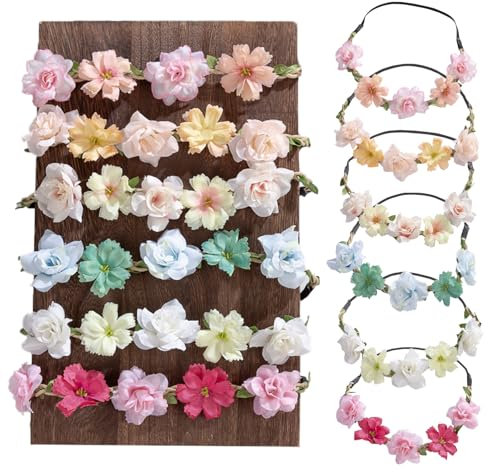 Jisrcha Coronas de Flores, Tocado Guirnalda 6 Piezas, Diadema Flores Mujer, Corona Flores Artificial, Diademas de Flores Para Fiesta Fiesta Boda Playa Cumpleaños, Adornos Navidad