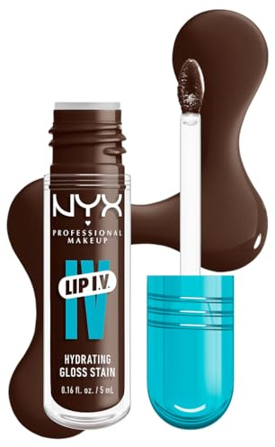 NYX Professional Makeup Feuchtigkeitsspendender Lipgloss und Lip Stain, 2 in 1, Bis zu 12 Stunden Pflege, Lip IV Hydrating Gloss Stain, Langanhaltender Lip Tint, Farbe: Espresso Soak