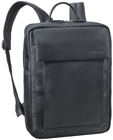 STILORD 'Eliano' Mochila Cuero Genuino Mujer y Hombre - Mochila Cuero Portatil 15-16 Pulgadas - Mochila Viaje Grande Ideal con Sistema de Acoplamiento para Carrito, Color:Negro