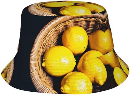 Chapeau cloche réfléchissant imprimé citrons pour homme et femme – Pliable, parfait pour la plage, les voyages et les activités de plein air, noir, taille unique, Noir/blanc, taille unique