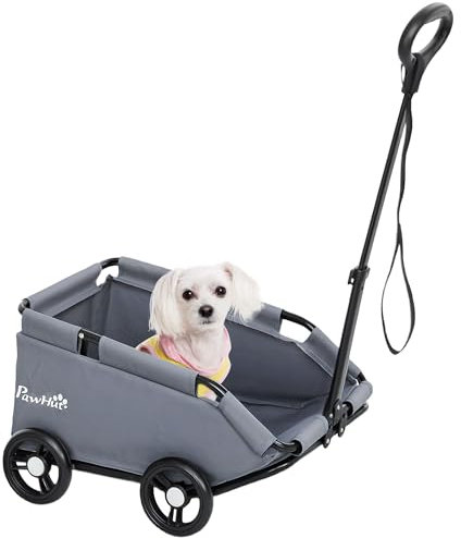 PawHut Hundebuggy, zusammenklappbarer Hundebuggy mit 4 Rädern, mit verstellbarer Schubstange, Aufbewahrungstasche, waschbarem Kissen, für Miniaturhunde bis 4 kg, grau