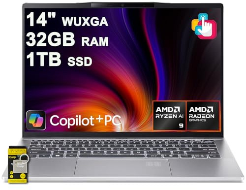 acer Swift 14 AI Portable Laptop 14 WUXGA Matte Touchscreen AMD 10-core Ryzen AI 9 365 (Up to 50 NPU Tops - Up to 73 GPU Tops) 32GB RAM 1TB SSD for Creator Business Work Win11 ICP Hub