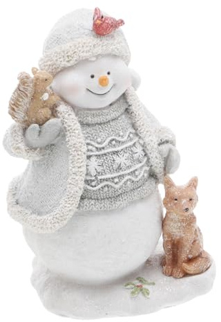Warmhm Christmas Snowman Resin Figurine with Grey Blue Yarn Dog Decoration, Cute Delicate Xmas Party Table Ornament, Room Decoration for Desktop and Holiday Celebration