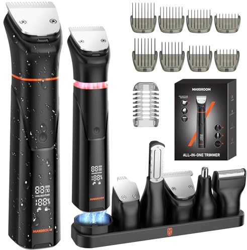 MAXGROOM All-in-One Beard Trimmer for Men, Electric Waterproof Wet/Dry Razor Shaver for Mustache, Facial, Beard Styler, Mens Beard Grooming Kit with LED Display, USB Recharge - Black
