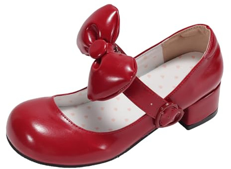 Jemnpela Mary Jane-skor för kvinnor, Lolita, JK, platta skor med rosett, spets, rund tå-spänne, söt Kawaii vardagliga pumpar för dejter, bröllop, cosplay, skola, resefest, Style7 Röd, 39 EU