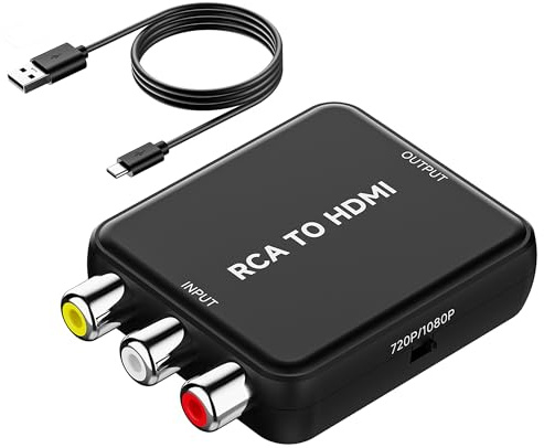 Uzifhdhi RCA to HDMI Converter, AV to HDMI Converter, Composite to HDMI Adapter Supports PAL/NTSC for PS2/VHS/VCR/Blue-Ray DVD ect.
