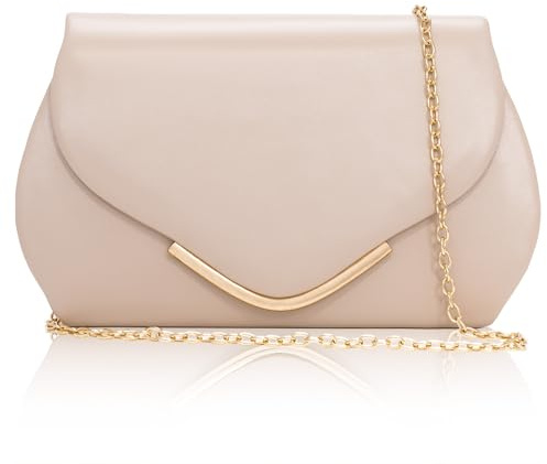 Toptime Pochettes et Clutches Femme, Enveloppe Sac a Main Femmes Bandoulieres de Soirée en Cuir Nude, Petit Courbée Pochette Ceremonie Mariage avec Chaîne Détachable pour Fête Bal Cocktail Sorties