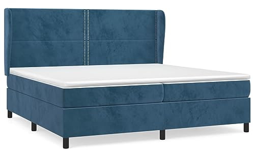 Mhdvray Lit Boxspring 200x200 cm avec Matelas et Surmatelas, Sommier en Velours Bleu Foncé, Tête de Lit Réglable avec Oreilles, Ensemble Literie Complet pour Une Relaxation Maximale