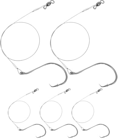 Gadpiparty 5pièces Lot de Montages de Fond avec Bas de Ligne Acier Inoxydable Hameçon Pré-noué avec Pointe Relevée Équipement de Mer Profonde pour Bateau et Plage