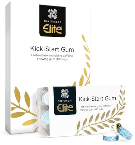 Healthspan Elite Caffeine Chewing Gum | 100mg Fast-Release Caffeine | All Blacks Official Partner | Informed Sport Accredited | Energy | Mint Flavoured | Vegan (40 Pieces)