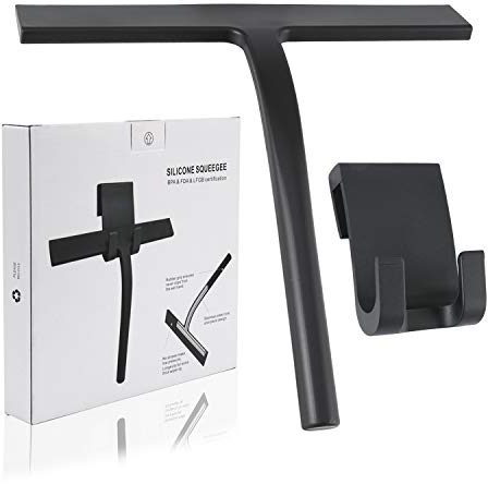 yipin Escobilla de Ducha Limpiador de Silicona Negra con núcleo con Gancho para Colgar para baño, Cocina, Espejo, Ventana, Limpieza de Cristales de Coche (sin Necesidad de Instalar)