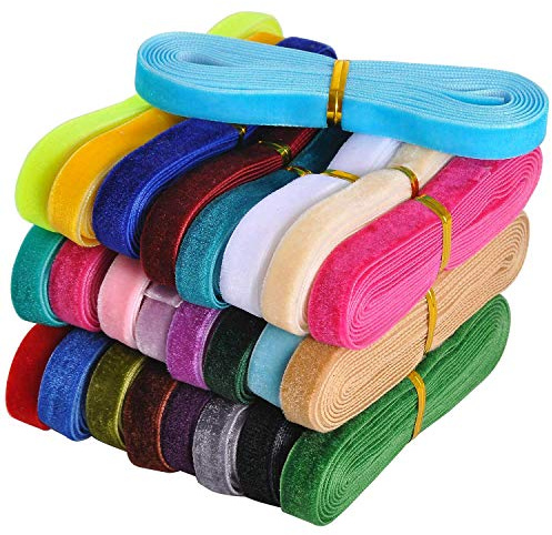 Lezevn 32 Yards Crushed Velvet Ribbon Gift Embellishment Wrapping Vintage Colored Ribbon for DIY Crafts Wedding Decoration Chinese Style Jewelry Choker Clothing Accessories((32 Colors, 1cm)