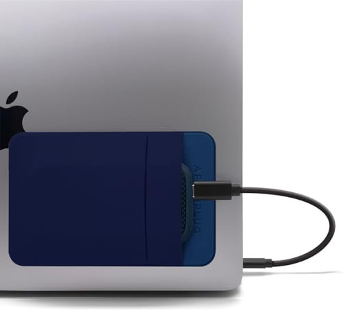 Afterplug Bolsa Adhesiva de 2 Bolsillos para Portátil, Compatible con SSD Portátil Externo, Magic Mouse, Cable USB y Más - Azul