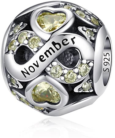 925 Sterling Silber Geburtsstein Charms Anhänger mit 5A Cubic Zirkonia Dangle Beads Charms,Openwork Perlen Liebesherz Anhänger für Pandora Europäische Charme Armband Schmuck