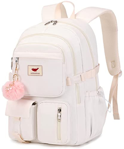 LXYGD Laptop Backpack 15.6 Inch Kids Elementary Middle High School Bag College Backpacks Anti Theft Travel Back Pack Large Bookbags for Teens Girls Women Students (Off-white)