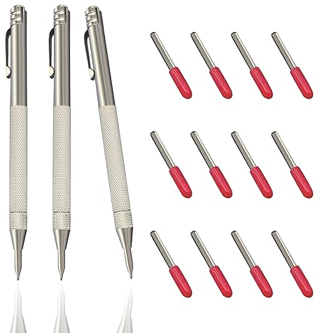 Pointe à Tracer en Carbure de Tungstène 3 pcs Pointe a Tracer Metal avec 12 Aiguille en Acier au Tungstène Rouge Scribe Tool avec Aimant Stylo Pointe à Tracer pour bois céramique etc. Argent