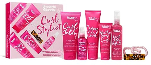 Umberto Giannini Curl Stylist Geschenk-Set mit Jelly, Crème de Curl, Wetterfeste Locken, Kein Frizz - Jelly Refresh & Hair Accessories mit Scrunchie & Clip