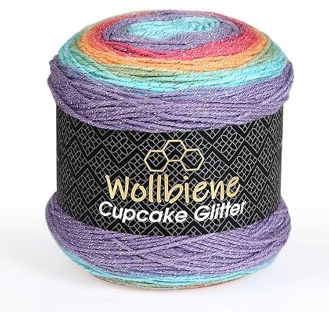 Cupcake Glitter Simli 150g Strickwolle 150 Gramm Wolle zum Stricken und Häkeln Babywolle türkische Wolle Farbverlaufswolle Glitzer (regenbogen pastell 2030)
