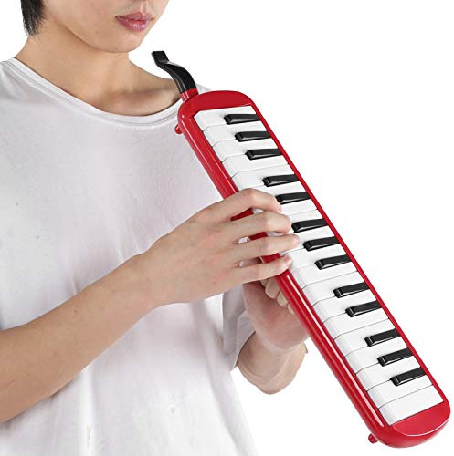 32 Key Melodica, Air Piano Keyboard Musical Instrument with Short Mouthpiece, Soft Blowpipe and Carrying Bag for Beginners, Professional Performers(Red)