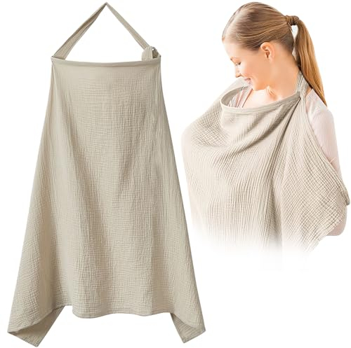 Stillschürze, Darryy Stilltuch für Unterwegs, Musselin Stillbezug für Babys Atmungsaktiv, 75 X 95 cm, Stillschal Stilltuch, Stilldecke Baumwolle, Nursing Cover for Breastfeeding, Mehrzweck (Khaki)