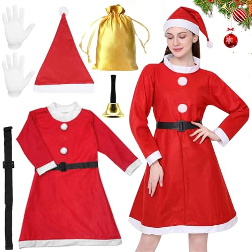 GAROMIA Vestito di Natale da donna 6 costumi di Natale costume da Babbo Natale con cappello cintura costumi di Natale rossi per donne Natale cosplay