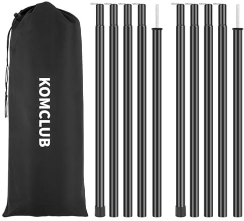 KOMCLUB Teleskop Zeltstangen 2er Set, Zeltstange Teleskopstange für Campingzelte, Schwere Eisenrohr Campingstangen 42-195cm Verstellbare Stangen für Sonnensegel & Tarps, Inkl. Tragetasche