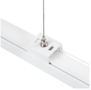 Sistema di sospensione bianco per binario trifase ideale in ambienti contemporanei. Fornisce un supporto elegante e resistente, adattandosi con stile a qualsiasi arredamento.