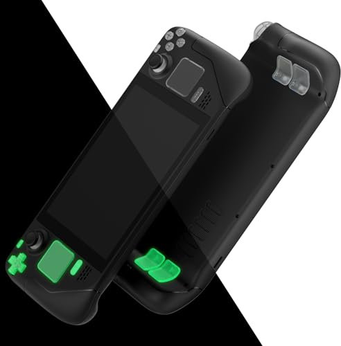 eXtremeRate Glow in Dark - Green Replacement Full Set Buttons for Steam Deck, DIY Custom ABXY D-pad Trackpad Bumpers Triggers Buttons and Screwdriver Tools for Steam Deck LCD Handheld Console