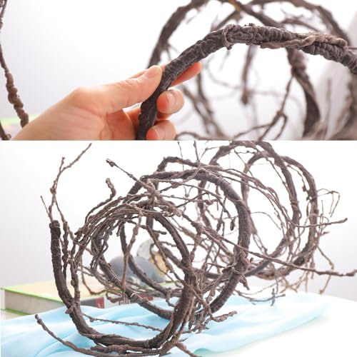 Fosolasi 300cm / 118 Pouces Flexible Vert Petites Branches artificielles Faux Tronc Garland Guirlande de Vigne Cerisier Fleur de Vigne Porte d'entrée Reptile Habitat décoration Murale (Brun)