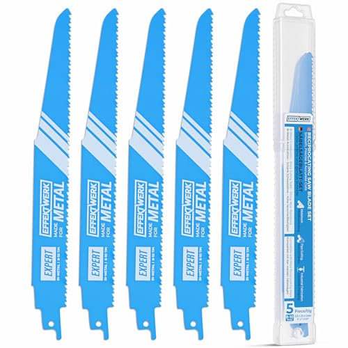 EffektWerk - Hojas de sierra recíproca para metal - 5 piezas - Juego de hojas de sierra para cortar metal de 9/225 mm - Acero bimetálico - 8-10 TPI (dientes por pulgada)
