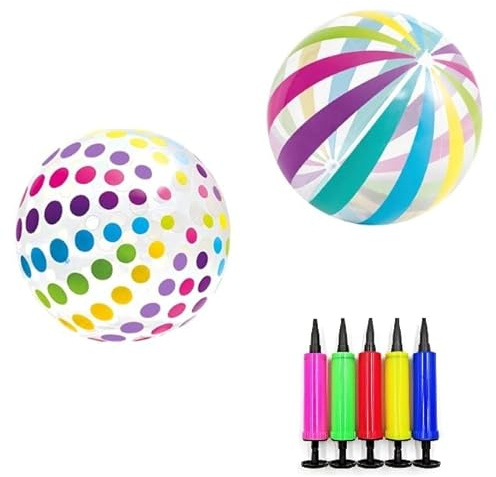 ZMDMAH 2 Palline Gonfiabili, 28 cm Palla Gonfiabile Pallanuoto a Righe Colorate per Bambini Palloni da Spiaggia Gonfiabili palla da Spiaggia, Pallone da Spiaggia per Beach Pool Sports Party