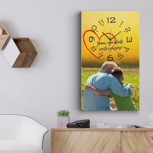 dodda - Quadro Personalizzato con Foto, Testo e Orologio con stampa in HD - Stampa Foto su Tela Personalizzata Idea Regalo Nonno
