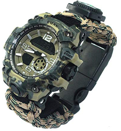 Jauarta Outdoor Camping Survival Watch Multi Functional Bracelet Compass Whistle Paracord Bracelet Equipment Tools Kit (Autumn leaves)