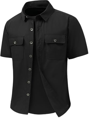 KBOPLEMQ Camisa de manga corta para hombre, camisa cargo de verano, camisa informal de safari, camisa de manga corta, camisa de ocio, camisa de hombre, bolsillo en el pecho, camisa de trabajo, camisa