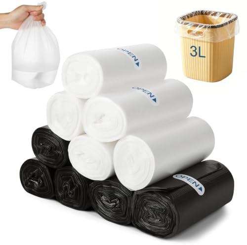 300 stycken små soppåsar 3 l, 30 x 35 cm, punktbrott bordsoptunna soppåsar | Soptunna bil, minihygienpåse och organiskt avfallspåsar för badrum, kontor, kök, vit svart