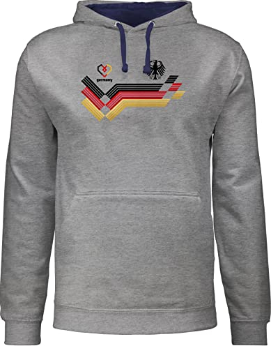Pullover Herren Frauen Hoodie Kontrast zweifarbig - Fußball EM WM - 12 Mann Deutschland - M - Grau meliert/Navy Blau - fanartikel soccer hoodies europameisterschaft german hoody fussball germany