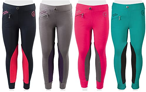 PFIFF 102603 Kinder Reitleggings Ella Stoff Besatz Reithose Mädchenreithose, Blau / Pink 116