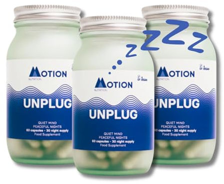 Motion Nutrition Unplug Night Time Nootropic (60 Capsules) | Award Winning Natural Sleep Aid to Calm Your Mind, Help You Fall Asleep Faster & Wake Up Well Rested | Sedative Free | Vegan & Made in UK