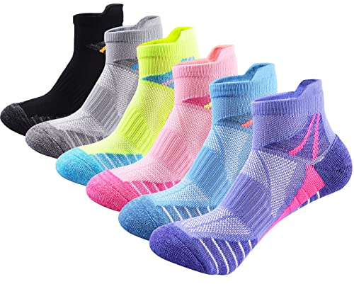 J.WMEET Womens Ankle Socks Athletic Cushioned Breathable Performance Sport Tab Cotton Quarter Women's Running Socks 6 Pack