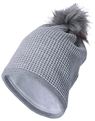 Sterntaler Baby Mädchen Bommelmütze Mit Glitzereffekt - Strick Mit Kunstpelz Bommel Und Glitzer - Hellgrau, 53