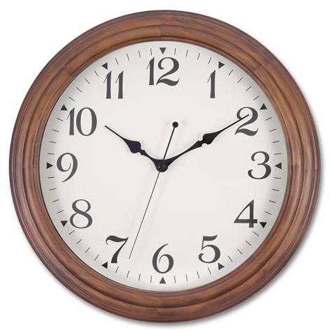 Vigorwise 14 Inch Wooden Wall Clock, Retro Wood Wall Clocks Battery Operated, Large Silent Sweep Movement Accurate Wall Clock for Living Room Bedroom
