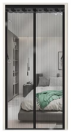 Insektsskydd, balkongdörr, fluggaller, dörrmagnet, 240 x 265 cm, utan borrning, flugskyddsdörr, stängs automatiskt för balkongdörr, källare, dörr, terrassdörr – svart